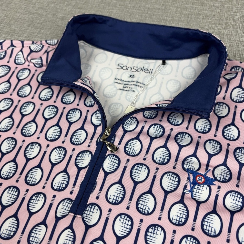 SanSoleil 1/4 Zip Shirt Womens XL Pink Tennis UPF 50 Long Sleeve Ocean Reef Club